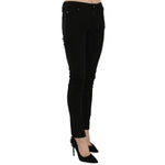 John Galliano Black Mid Waist Slim Fit Skinny Denim Casual Pants Jeans with zipper closure, shown in side profile, high heel shoes