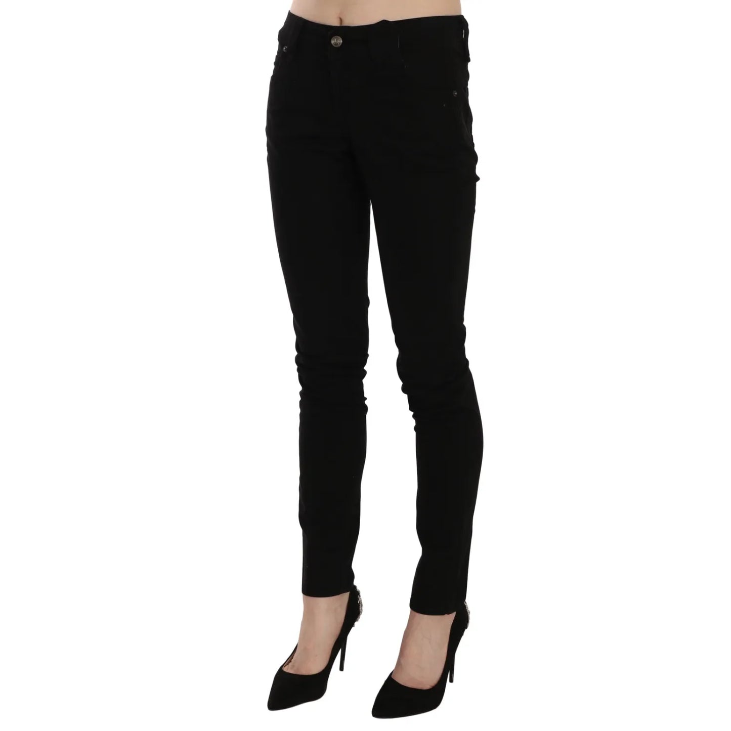 John Galliano Black Mid Waist Slim Fit Skinny Denim Casual Pants Jeans with zipper closure, made in Italy.