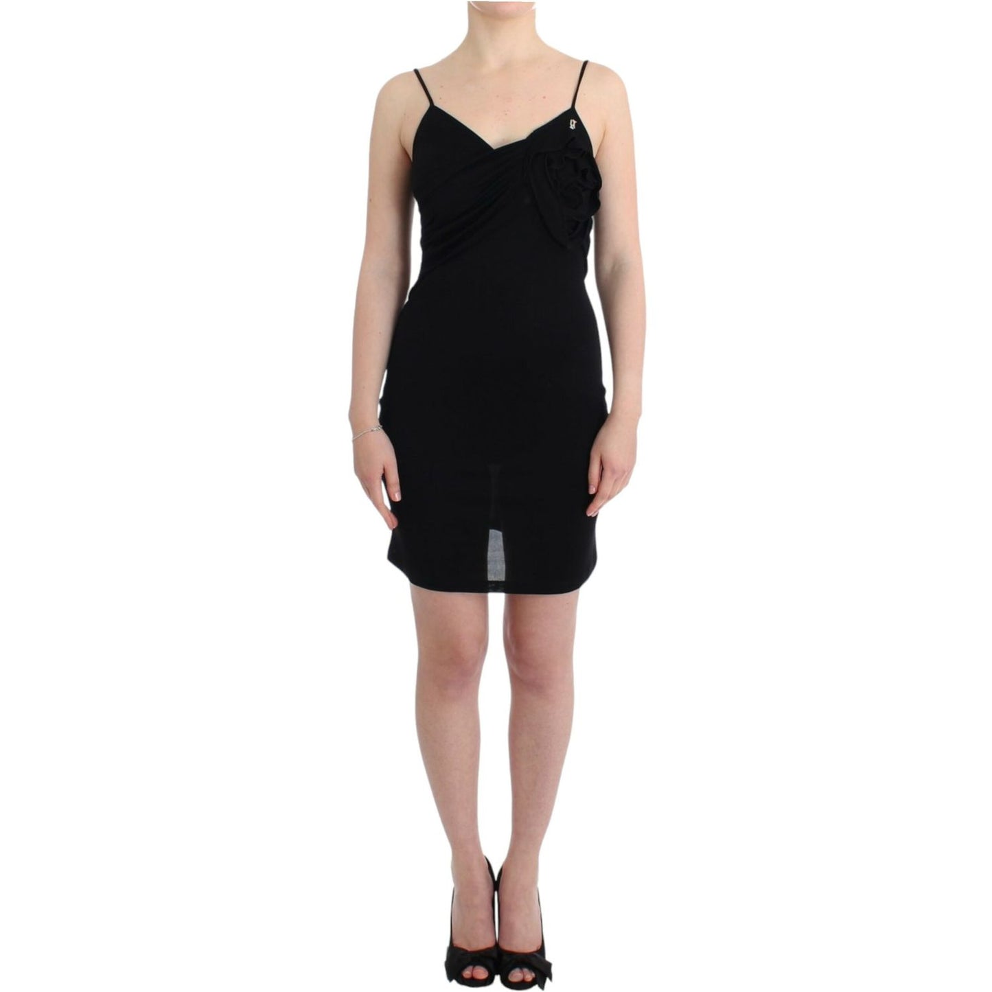 John Galliano Black coctail dress with spaghetti straps and logo details, above knee length, made of black viscose, original tags included.