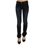 John Galliano Dark Blue Mid Waist Slim Fit Denim Casual Pants Jeans with logo details, black washed, high quality.