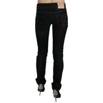 Back view of John Galliano Dark Blue Mid Waist Slim Fit Denim Casual Pants Jeans