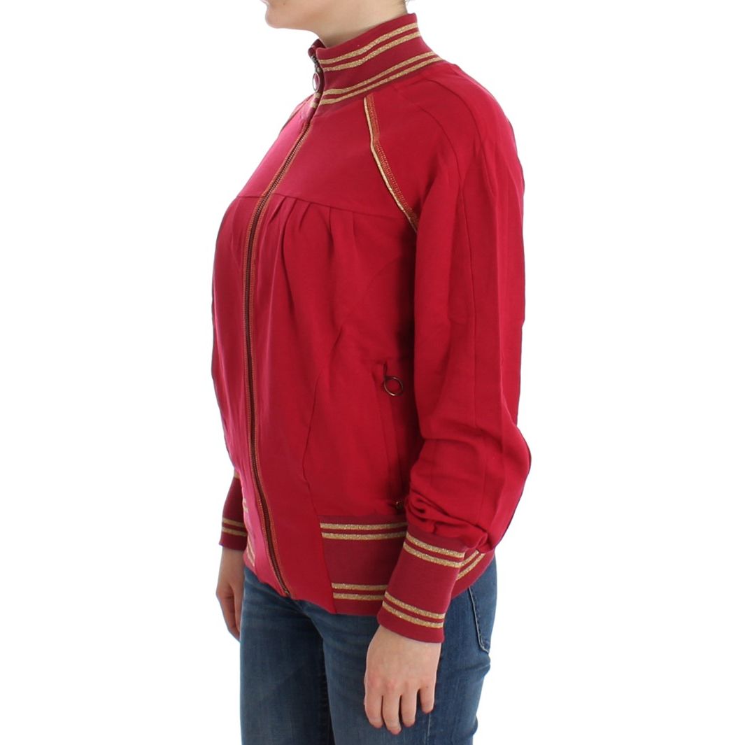 Side view of John Galliano Pink Mock Zip Cardigan Sweatshirt Sweater with zipper and logo details.