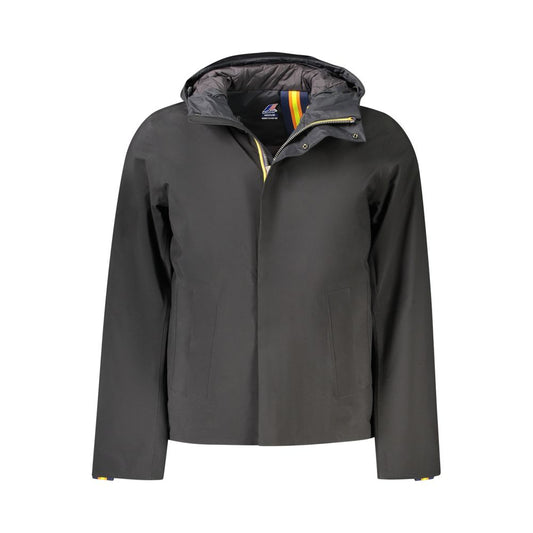 K-WAY Black Polyester Men Jacket with double padding and sleek design, featuring practical internal and external pockets.