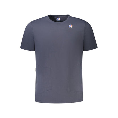 K-WAY Blue Polyester Men T-Shirt with crew neck and zippered pockets, featuring K-WAY applique logo for stylish functional wear.