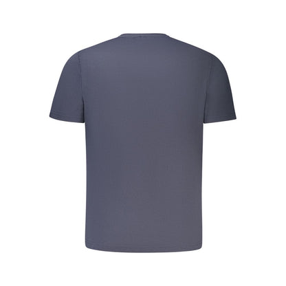 Back view of K-WAY Blue Polyester Men T-Shirt showcasing sleek design and short sleeves.