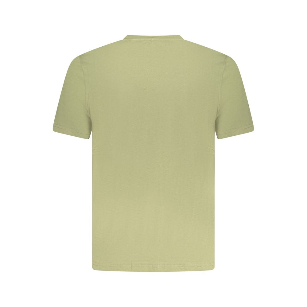 Back view of K-WAY Green Cotton T-Shirt featuring short sleeves, crew neck, and one pocket with logo application.