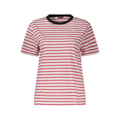 K-WAY Pink Cotton Women T-Shirt with stripes and crew neck, showcasing stylish design with iconic logo for trendsetters seeking casual style.
