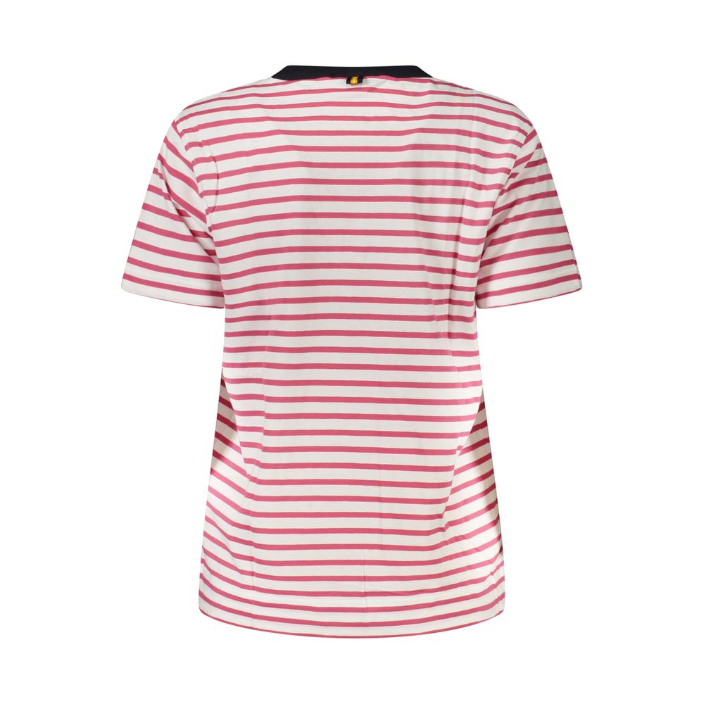 Back view of K-WAY Pink Cotton Women T-Shirt with striped pattern and crew neck.