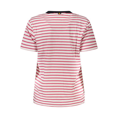 Back view of K-WAY Pink Cotton Women T-Shirt with striped pattern and crew neck.