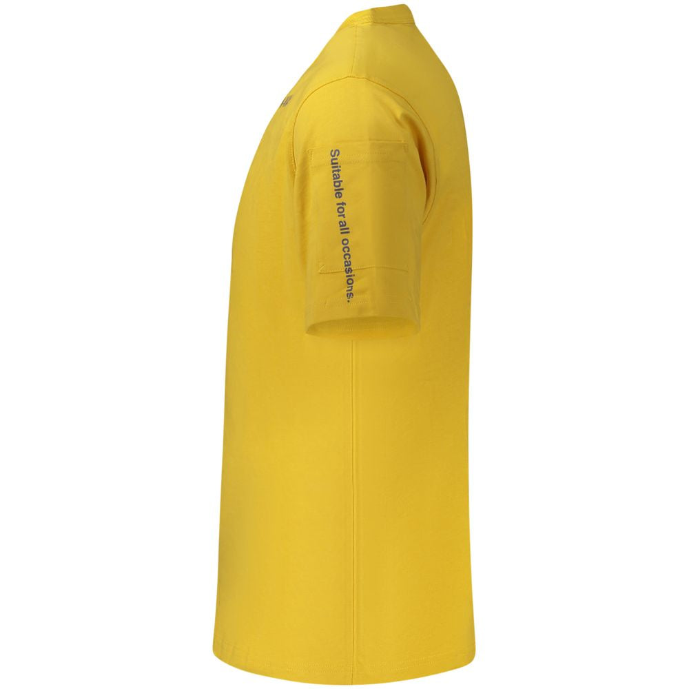 Side view of K-WAY Yellow Cotton Men T-Shirt with dual sleeve pockets and crew neck design