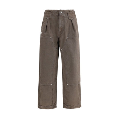 Kenzo Brown Cotton Casual Pants with double knee design and KENZO Weave stitching, featuring side and back pockets.