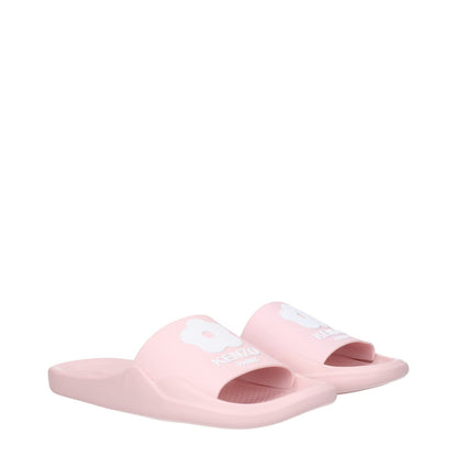 Kenzo Pink Cotton Slippers with front logo, open toe design, and rubber sole, style FE52MU110P5134, casual low heel clogs.