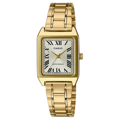 CASIO COLLECTION Mod. TANK, BRACELET - WHITE wristwatch with gold alloy strap and water-resistant case, ideal for ladies.