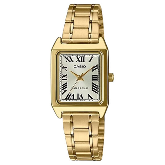 CASIO COLLECTION Mod. TANK, BRACELET - WHITE wristwatch with gold alloy strap and water-resistant case, ideal for ladies.