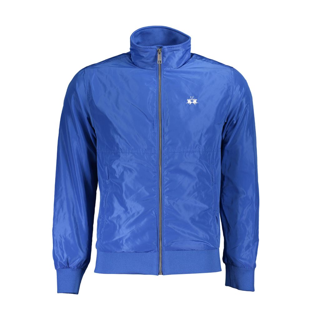 La Martina Blue Polyester Men's Jacket with iconic logo and sleek design.