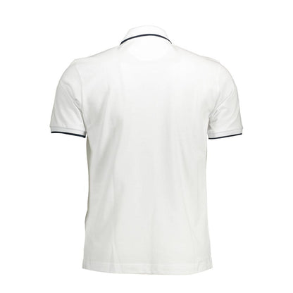 Back view of La Martina White Cotton Men Polo Shirt with short sleeves and contrasting details.
