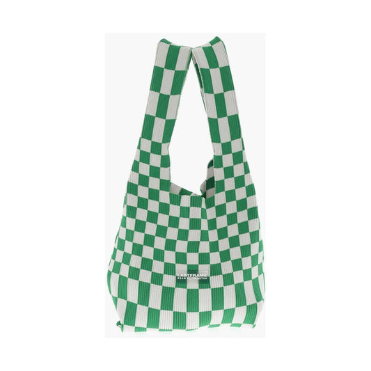 Last Frame Last Frame Two-Tone Checked Knitted Tote Bag LAP605839GD 1728,74866327712,Bags,Green,Last Frame,New with tags,Shoulder Bags - Women - Bags,Women,Women - Bags
