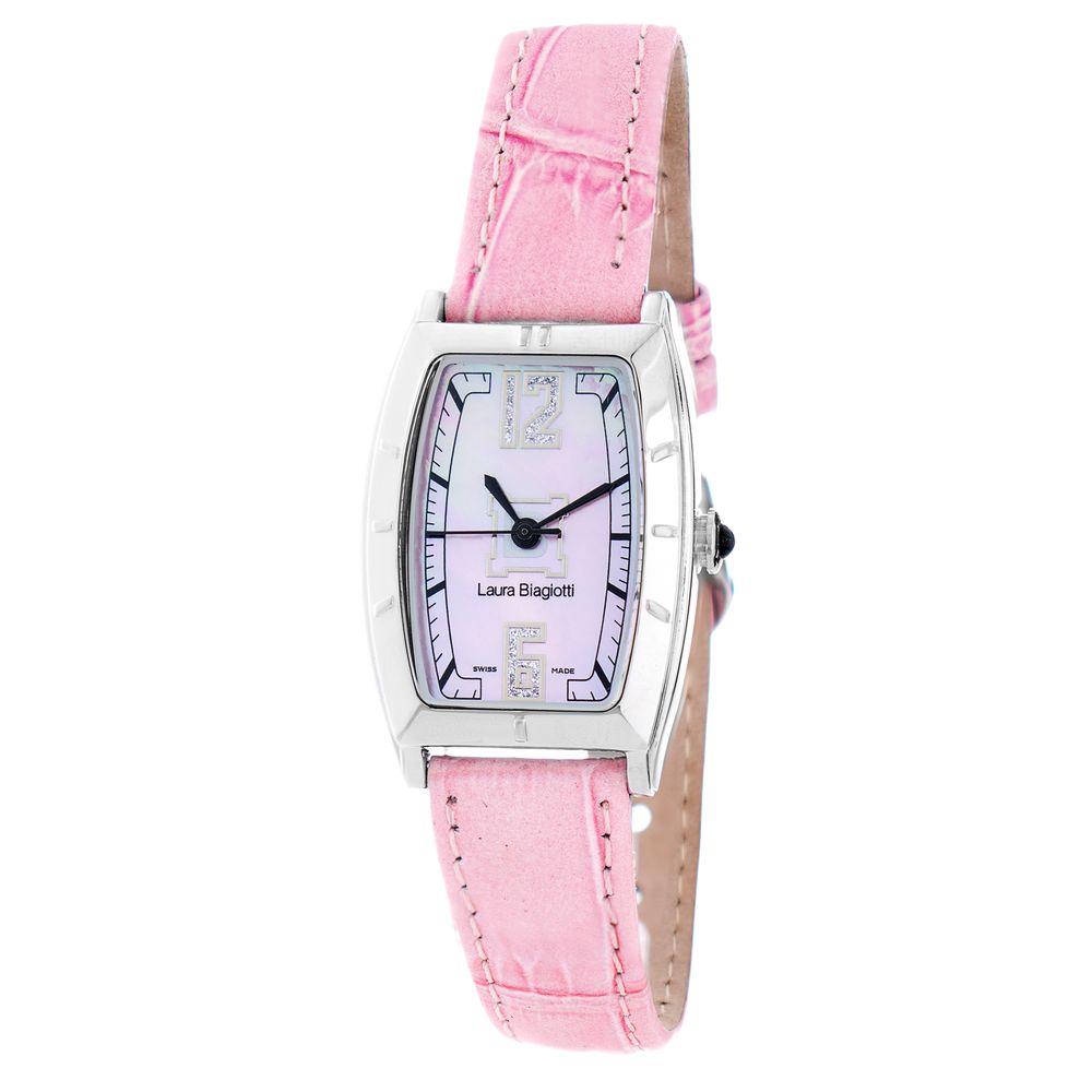 Laura Biagiotti Multicolor Leather Dress Watch with pink leather strap and silver plated stainless steel case, quartz analogic movement.