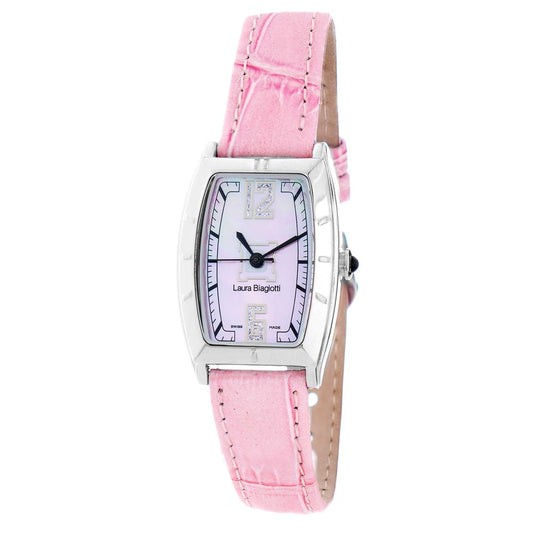 Laura Biagiotti Multicolor Leather Dress Watch with pink leather strap and silver plated stainless steel case, quartz analogic movement.
