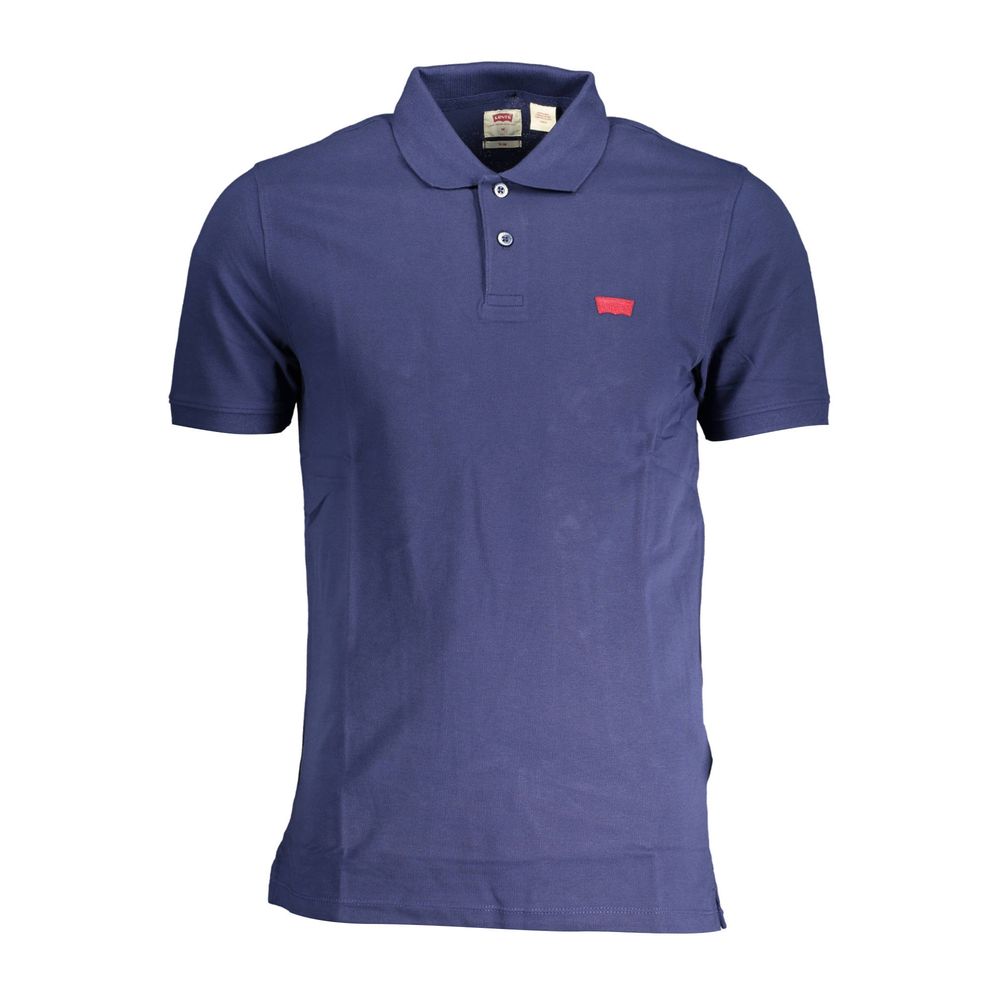 Levi's Blue Cotton Men Polo Shirt with short sleeves and two-button placket, perfect for a sharp, off-duty style.