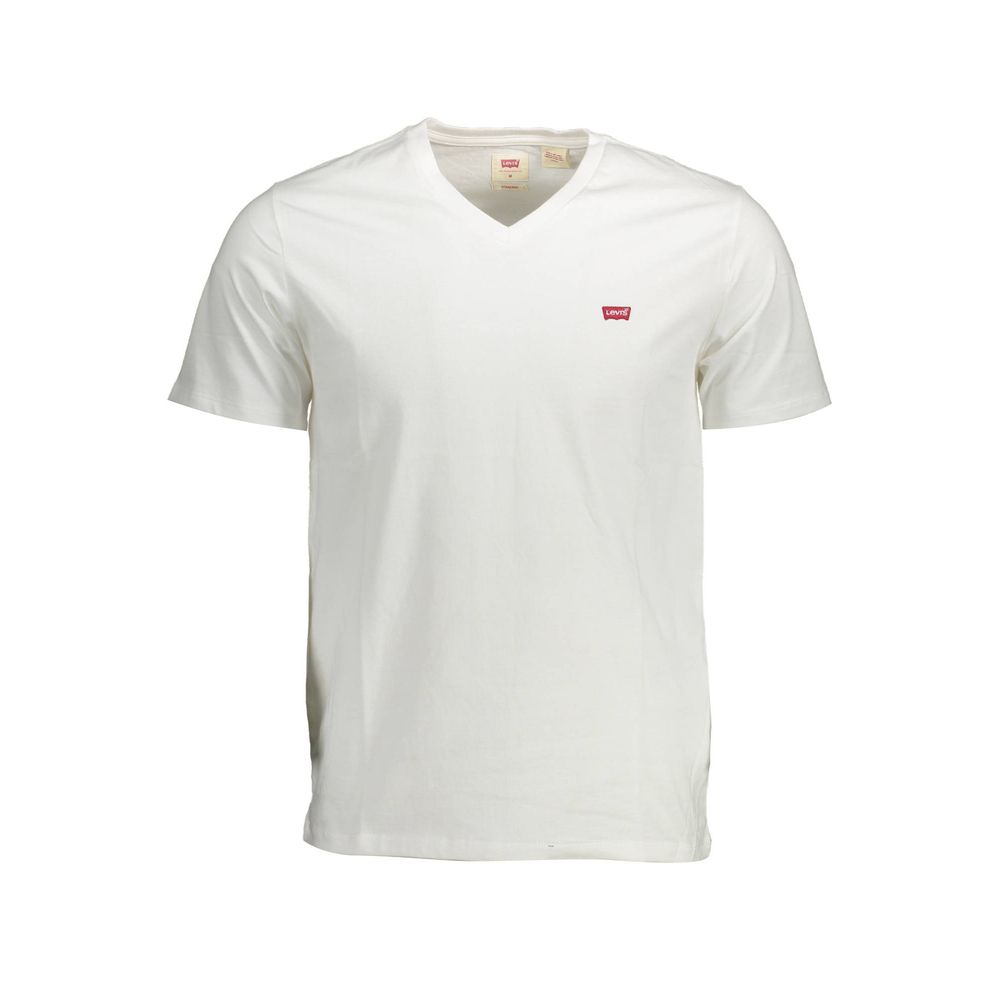 Levi's White Cotton Men T-Shirt with V-neck and logo detail, made from premium cotton for effortless style and comfort.