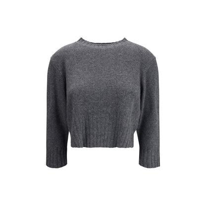 Loulou De Saison Gray Cashmere Sweatshirt with ribbed hem and cuffs, featuring side slits for casual and refined looks.
