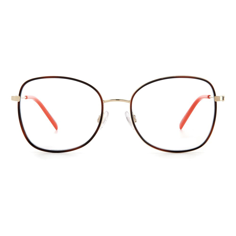 M Missoni Gold Metal Frames featuring square lenses and gold temples, perfect for stylish eyewear needs.