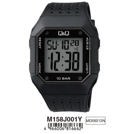 Q&Q Mod. GENT DIGITAL MULTIFUNCTION wristwatch with black resin case and rubber strap. Water resistant 10 ATM.