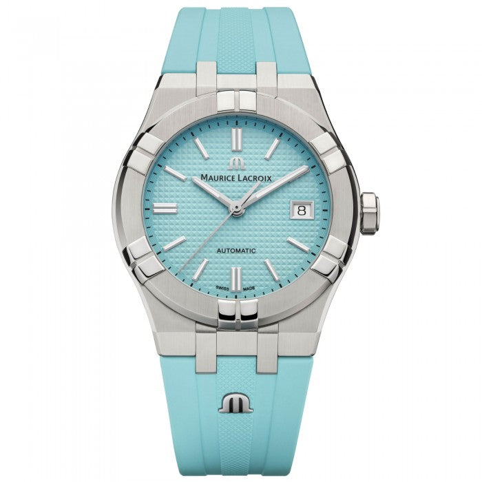 MAURICE LACROIX MOD. AIKON AUTOMATIC LIMITED EDITION wristwatch with turquoise dial and stainless steel case, 39 mm, for men.