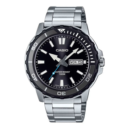 CASIO SPORT Mod. DIVER 100M - BLACK wristwatch with stainless steel bracelet, quartz movement, day & date function, 10 ATM water resistance.
