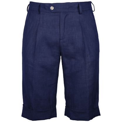 Made in Italy Blue Linen Short by Loro Piana, wool blend, navy blue, with darts, button and zip fastening, four-pocket design.