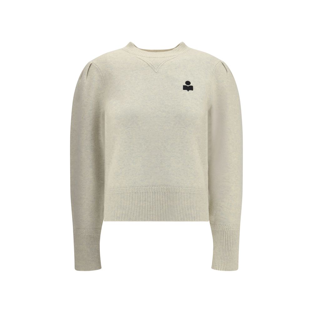 Marant Etoile Cream Cotton Sweatshirt with embroidered IM logo and pleated shoulders.