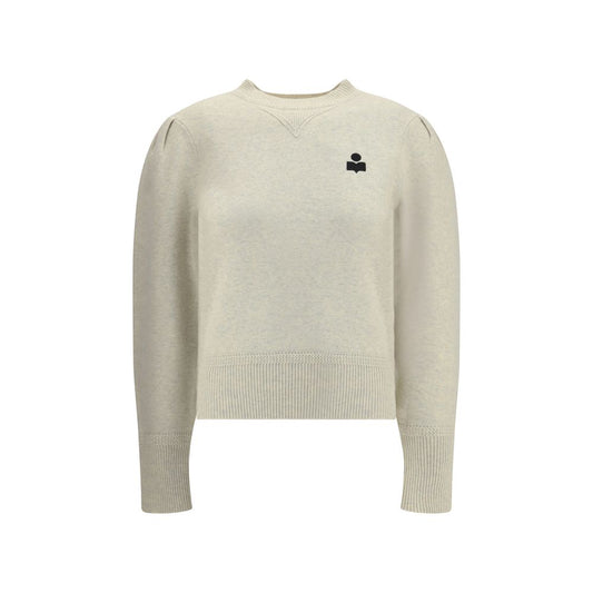 Marant Etoile Cream Cotton Sweatshirt with embroidered IM logo and pleated shoulders.
