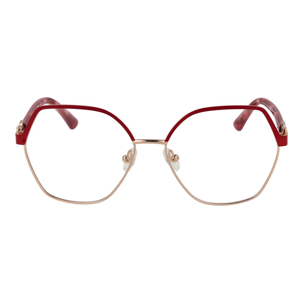 Marciano by Guess Red Metal Glasses (Frames), square full-rim design for women, featuring red metal frame and demo lenses, includes branded case.