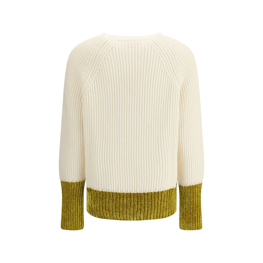 Back view of Marni Multicolor Fleece Wool Sweatshirt with color-block design and ribbed texture in English rib knit, AW25 collection.