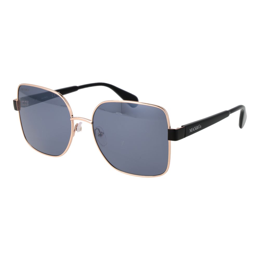 Max & Co Rose Gold Women Sunglass with grey lenses and metal full-rim butterfly frame, 100% UVA & UVB protection, includes branded case.