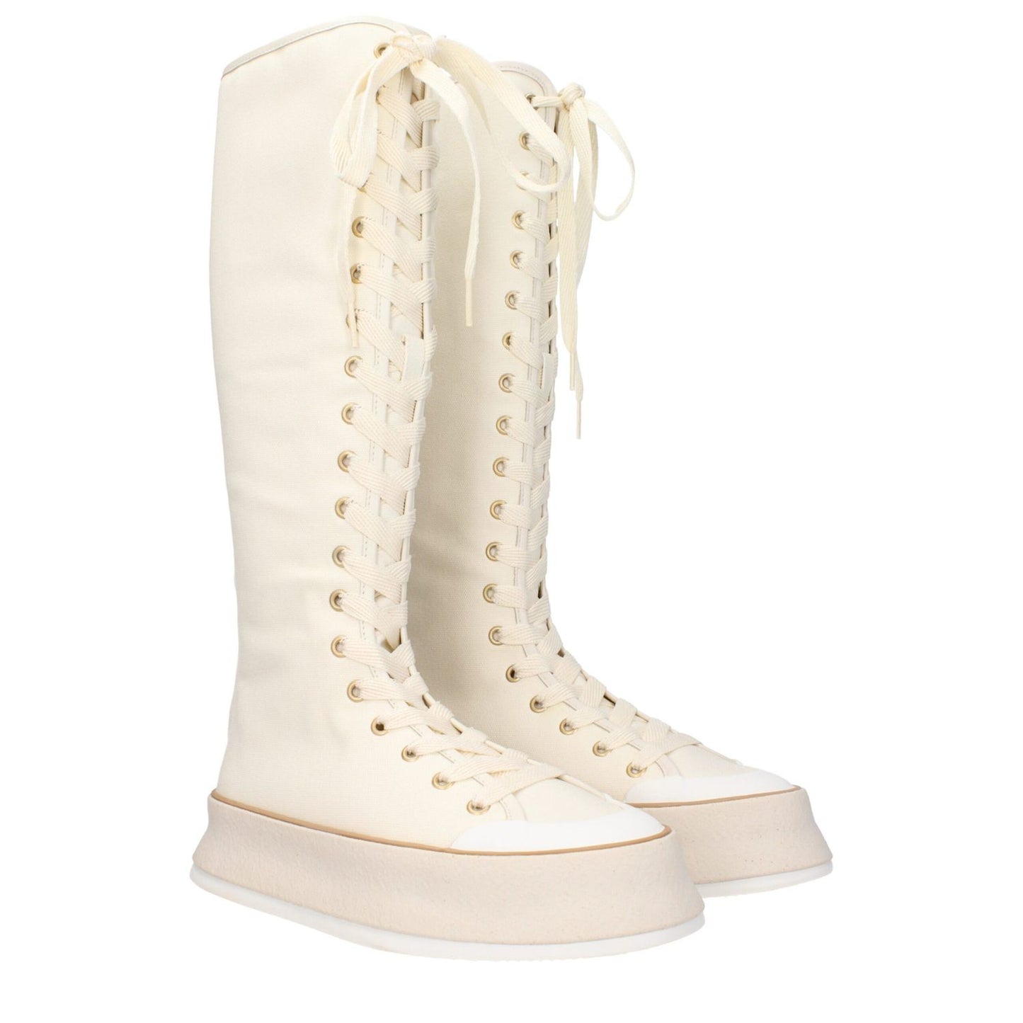 Max Mara Beige Fabric Lace-Up Boots with vintage effect, casual style, round toe, wedge heel, fabric material, rubber sole.