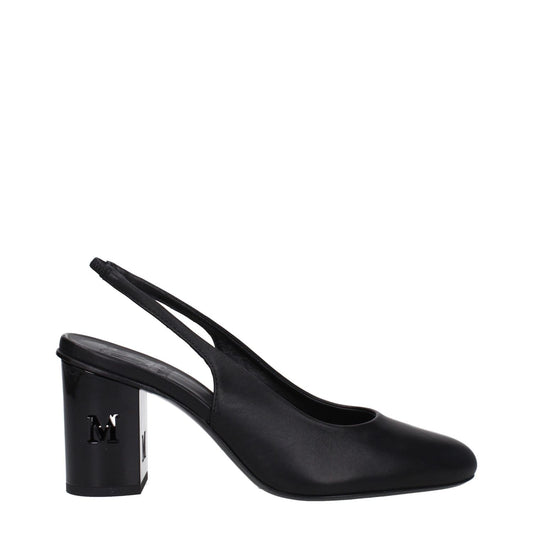 Max Mara Black Leather High Heel Pumps with side logo, round toe, and mid heels. Casual style with 7.5 cm heel height. MPN DAMIERSLING23452627376005.