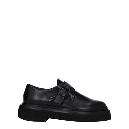 Max Mara Black Leather Oxfords And Derbies with buckle closure and rubber sole, casual round toe design, low flat heel.