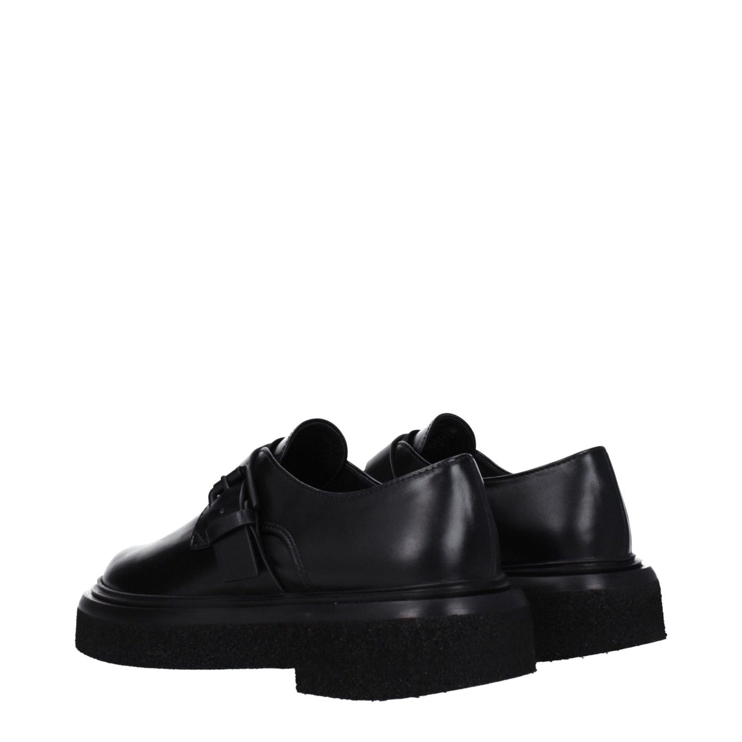 Max Mara Black Leather Oxfords And Derbies with buckle closure, casual style, rubber sole, and round toe.