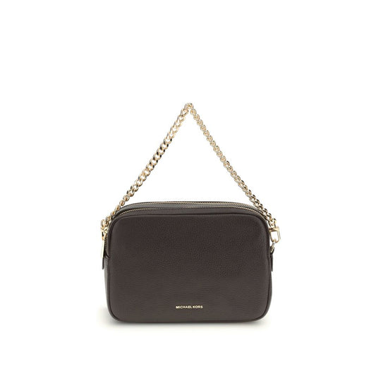 Michael Kors Bryant Bag with gold chain strap, showing front view of elegant black leather design
