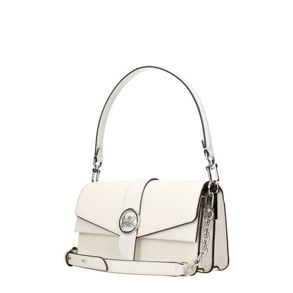 Michael Kors White Leather Handbag with silver details, medium size and adjustable shoulder strap.