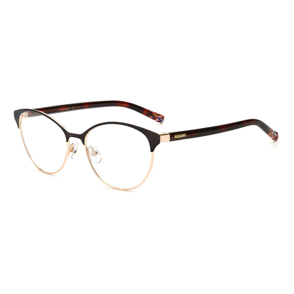 Missoni Brown Metal Frames with tortoise temples, lens size 55mm, bridge 16mm, temple 140mm, women's eyewear model MIS-0024-09Q.