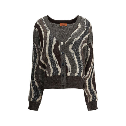 Missoni Brown Viscose Cardigan with wave pattern and sequins for modern elegance, AW25 collection.
