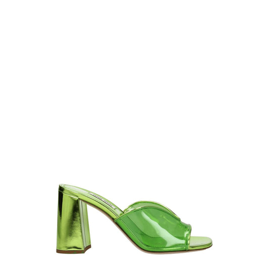 Miu Miu Green Plexiglass Platform Sandals with open toe and mid heels, featuring leather sole and casual style for women.
