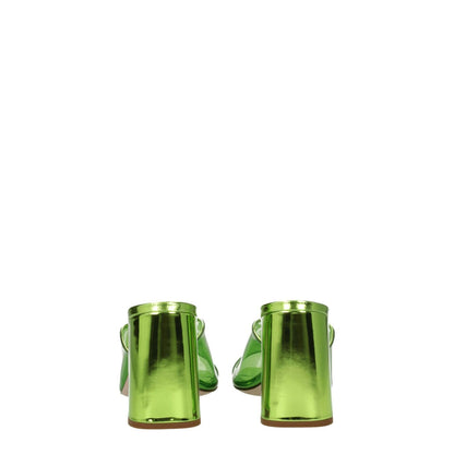 Miu Miu Green Plexiglass Platform Sandals with mid heels and open toe, showcasing rear view of glossy green leather design.