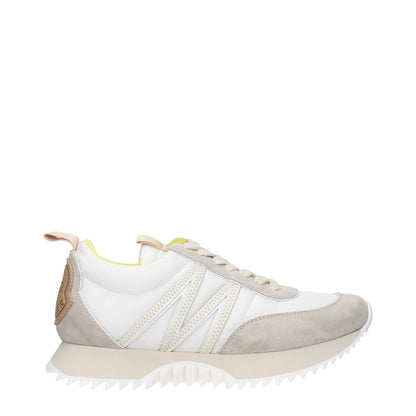 Moncler Beige Fabric Low Top Sneakers with round toe, lace-up design and rubber sole.