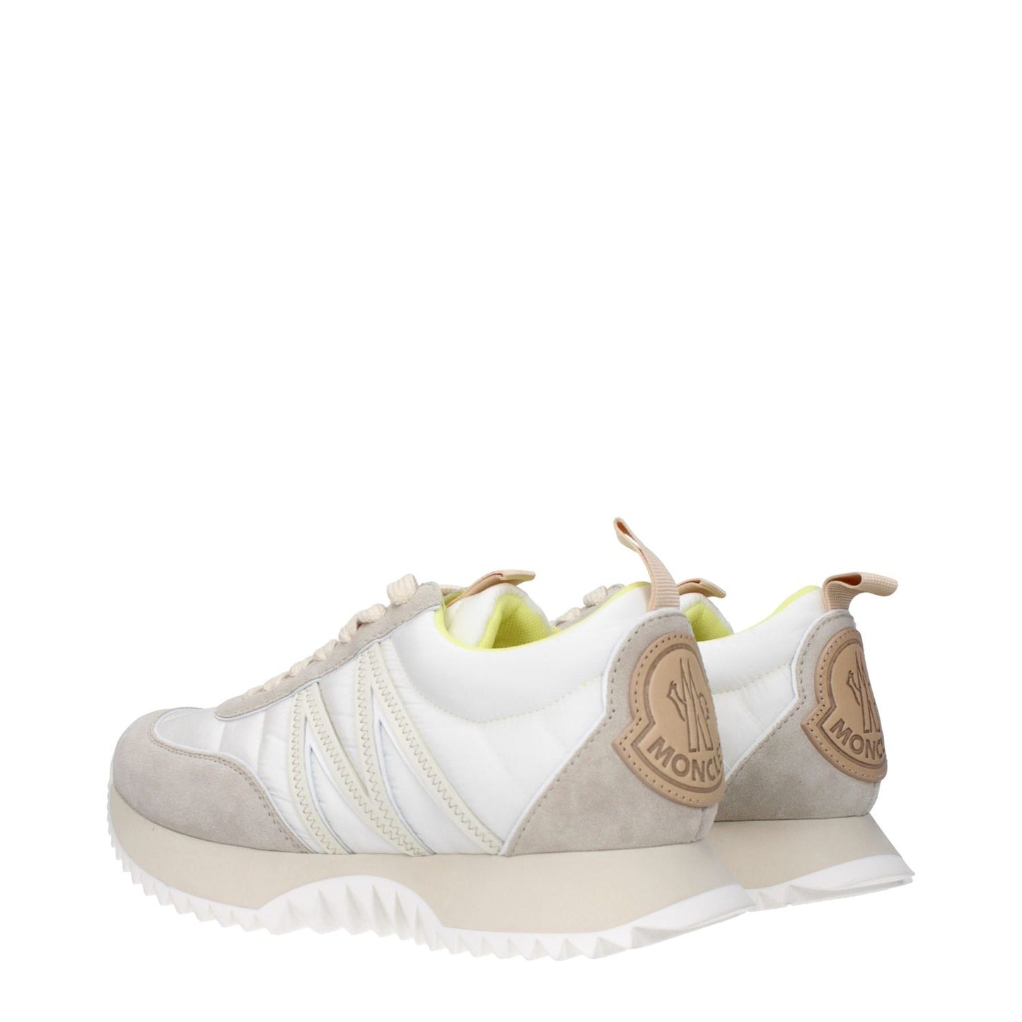 Moncler Beige Fabric Low Top Sneakers with back logo, casual style, lace-up closure, and rubber sole. New collection.