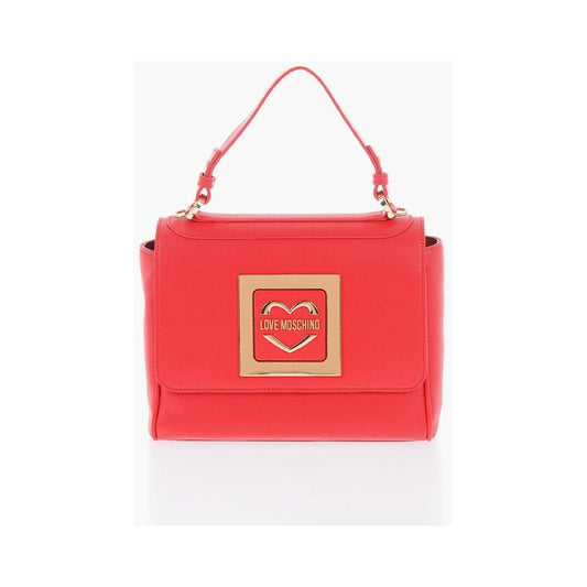Moschino Moschino LOVE Faux Leather Shoulder Bag with Metal Golden Logo MOP490764GD 1728,74866327712,Bags,Moschino,New with tags,Red,Tote Bags - Women - Bags,Women,Women - Bags