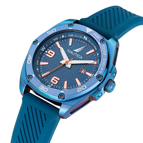 NAUTICA Mod. NAPTCF201 quartz analog gent's watch with blue dial, 44mm case, water resistant 10 ATM, mineral glass, official packaging.